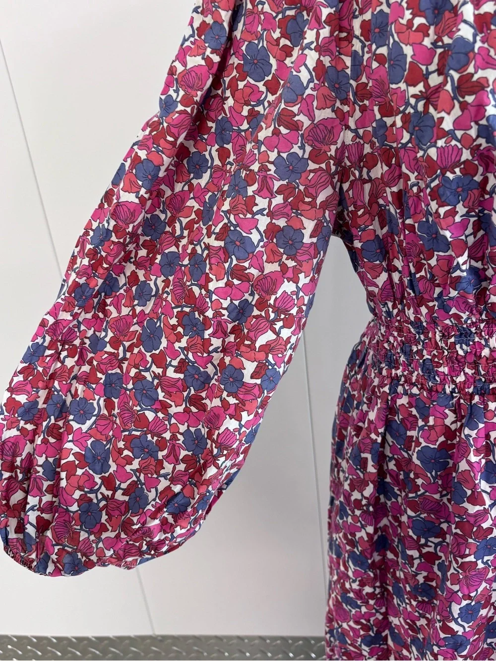 J.Crew Berry Floral Smocked Waist Long Sleeve Midi Dress Size Medium 100% Cotton